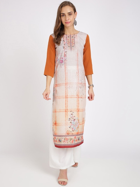 

Silk Bazar Women Beige & Brown Printed Straight Kurta
