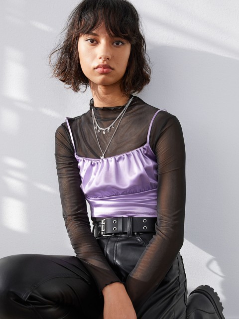 

H&M Women Lavender Solid Draped Top