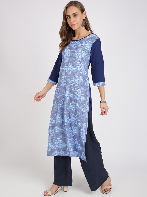 

Silk Bazar Women Navy Blue Printed A-Line Kurta