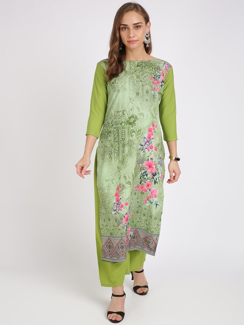

Silk Bazar Women Green & Pink Printed Straight Kurta
