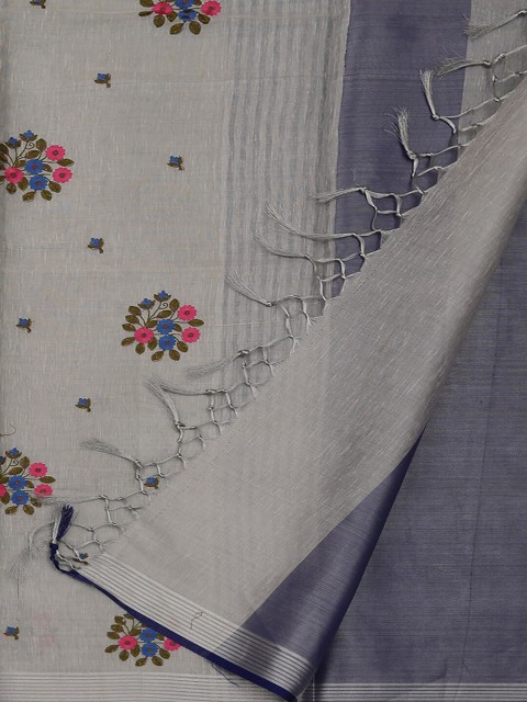 

Pothys Grey & Red Tissue Embroidered Saree