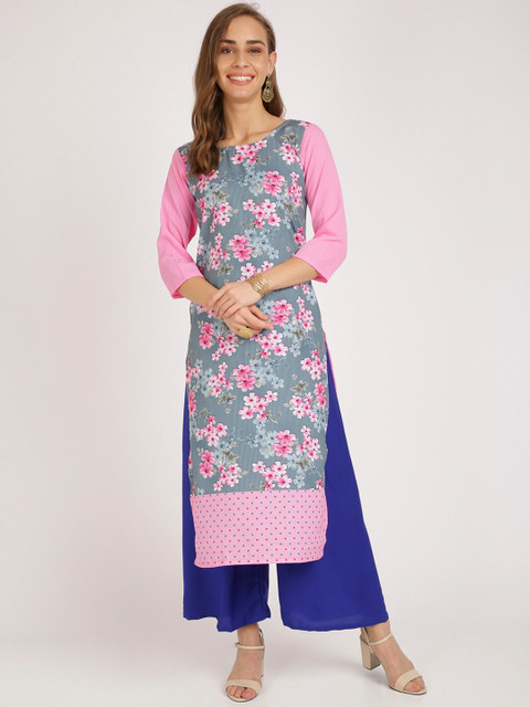 

Silk Bazar Women Pink Printed Straight Kurta