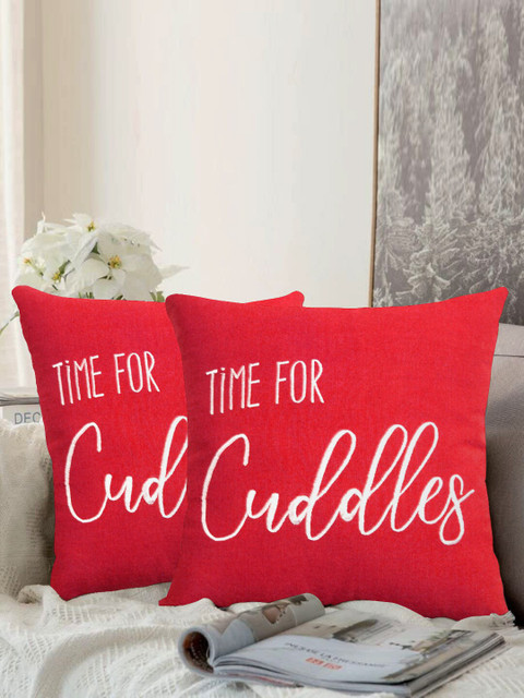 

LUXENMEAD Red & White Set of 2 Quirky Square Cushion Covers