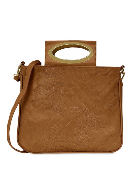 

KLEIO Tan Brown Embroidered Handheld Bag