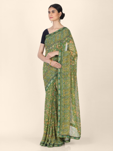 

CLAI WORLD Green Printed Poly Georgette Saree