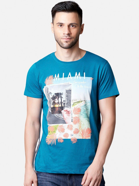 

MARCA Disati Men Blue Printed Round Neck T-shirt