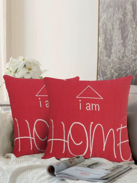 

LUXENMEAD Set Of 2 Red & White Embroidered Square Cushion Covers