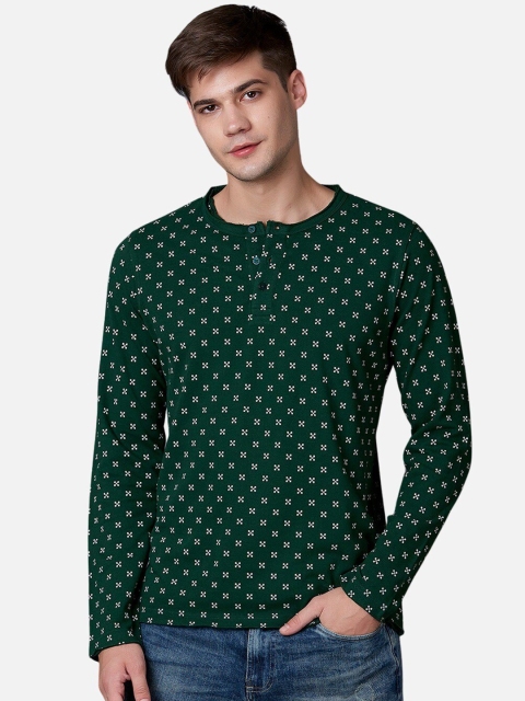 

MARCA Disati Men Green Printed Henley Neck T-shirt