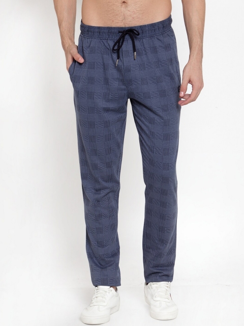 

CONFIDENCE Men Blue Checked Slim-Fit Track Pants