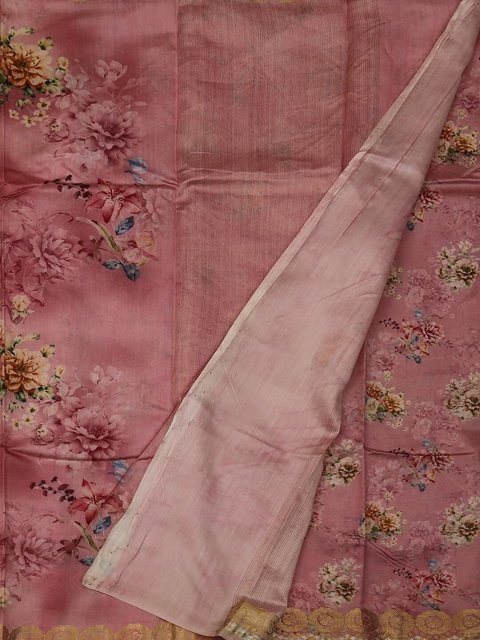 

Pothys Pink & Yellow Jute Silk Printed Saree