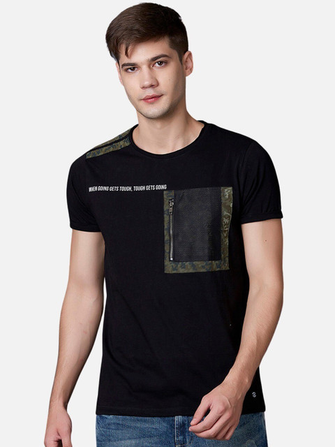 

MARCA Disati Men Black Self Design Round Neck T-shirt