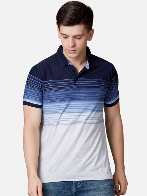 

MARCA Disati Men Blue Striped Polo Collar T-shirt