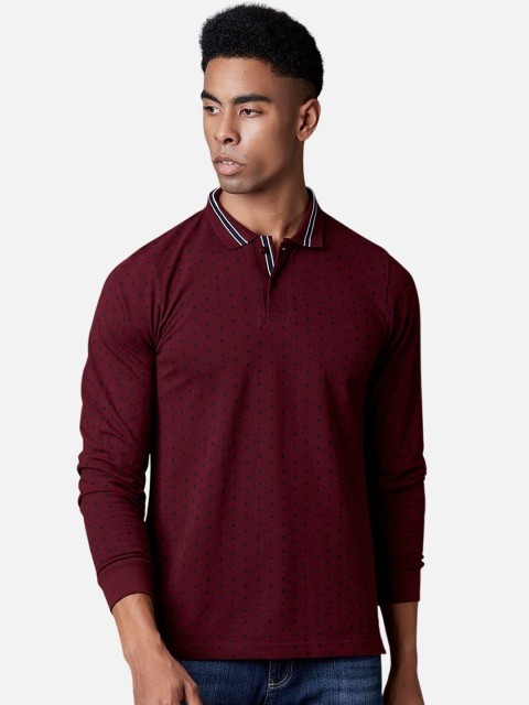 MARCA Disati Men Maroon Solid Mandarin Collar T-shirt