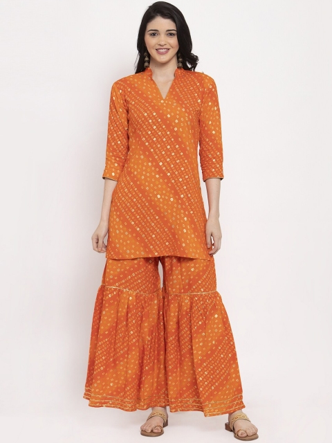 

Clora Creation Women Orange Embroidered Kurta with Sharara