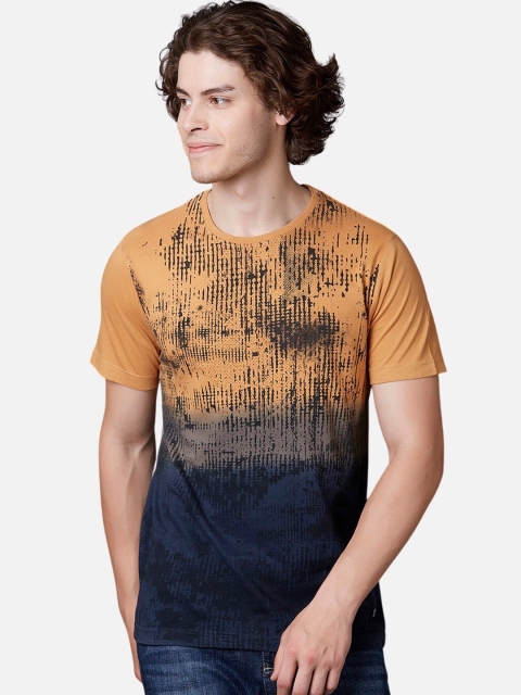 

MARCA Disati Men Orange & Navy Blue Printed Round Neck T-shirt