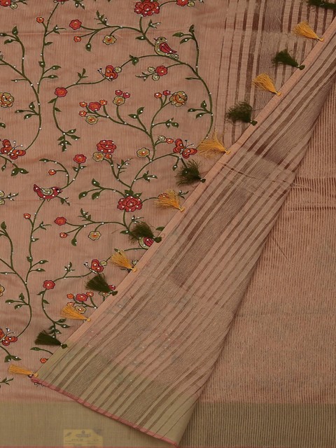 

Pothys Peach Embroidered Linen Blend Saree