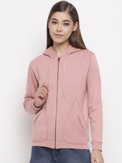 Miss Grace Women Pink Solid Hooded Sweatshirt