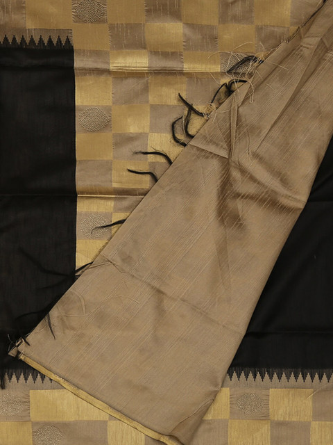 

Pothys Black & Gold-Toned Art Silk Checked Saree