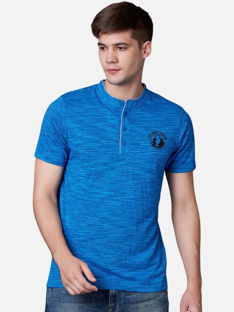 

MARCA Disati Men Blue Striped Mandarin Collar T-shirt