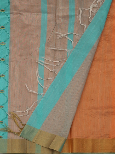 

Pothys Green & Rust Orange Cotton Blend Printed Saree