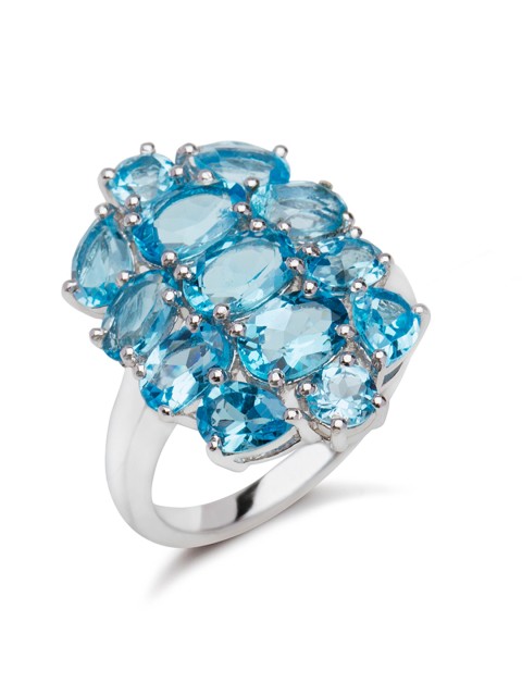 

Bigsmall 925 Sterling Silver Blue Topaz-Studded Handcrafted Finger Ring