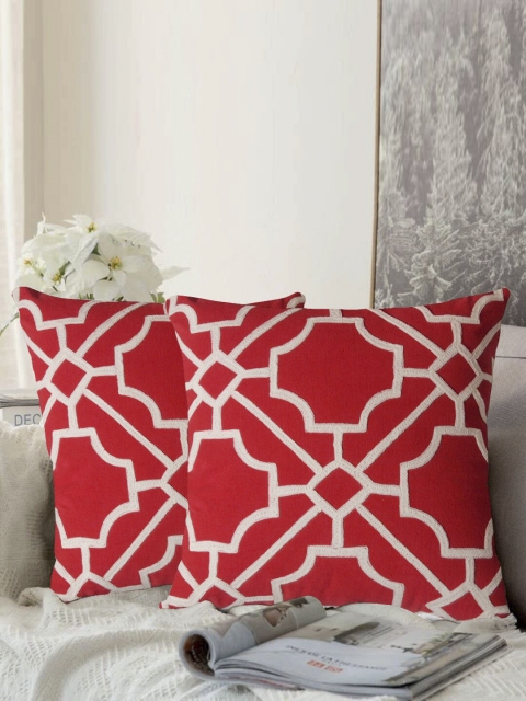 

LUXENMEAD Red Set of 2 Embroidered Square Cushion Covers
