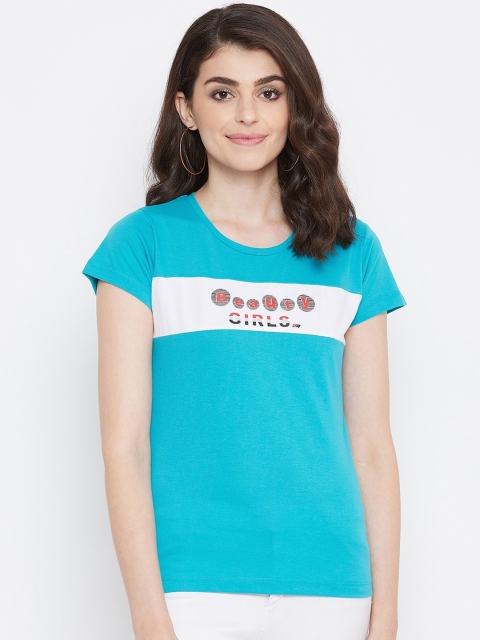 

NEVA Women Turquoise Blue & White Printed Top