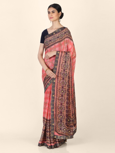 

CLAI WORLD Pink Printed Poly Georgette Saree