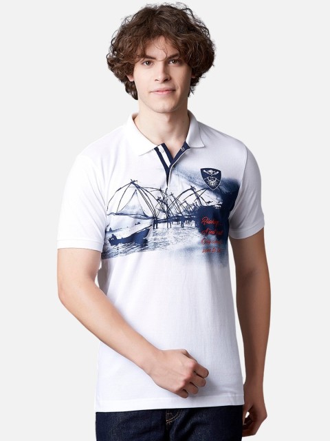 

MARCA Disati Men White Printed Polo Collar T-shirt