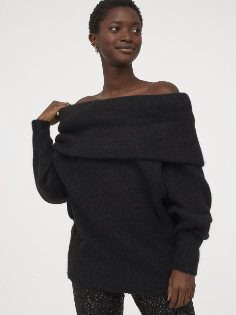 

H&M Women Black Off-The-Shoulder Jumper