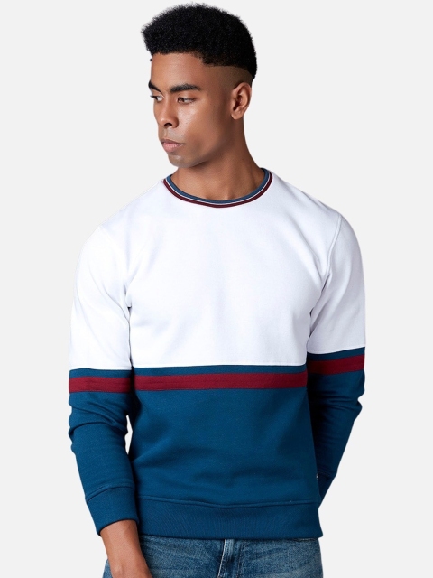 

MARCA Disati Men White & Blue Colourblocked Sweatshirt