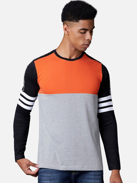 

MARCA Disati Men Orange & Grey Colourblocked Round Neck T-shirt