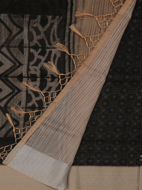 

Pothys Black & Beige Linen Blend Woven Design Saree