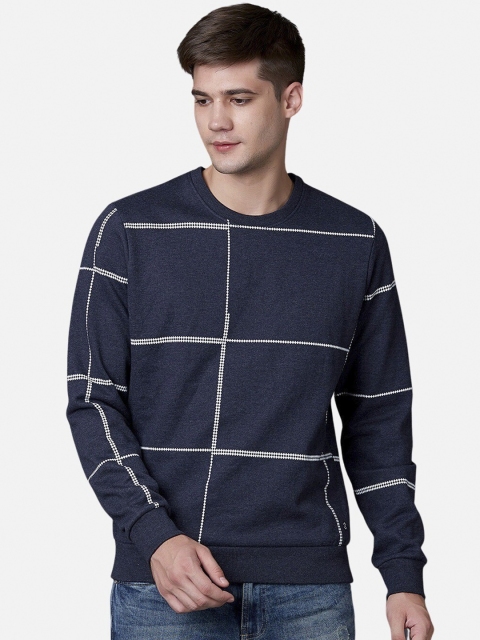 

MARCA Disati Men Navy Blue Checked Sweatshirt