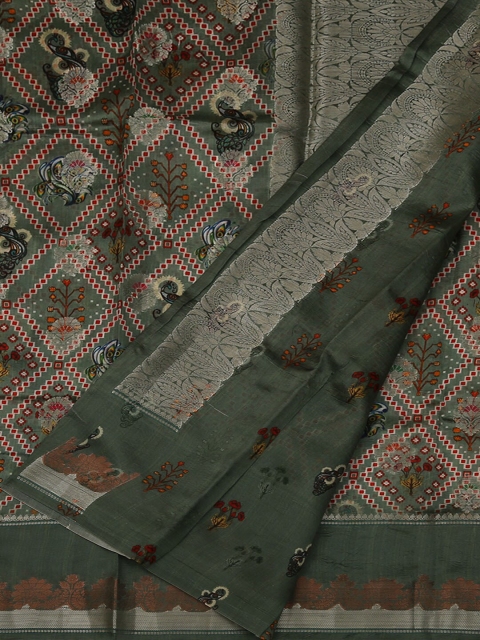 

Pothys Green Checked Jute Silk Saree