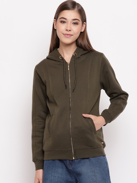 

Miss Grace Women Olive Green Solid Hooded Sweatshirt