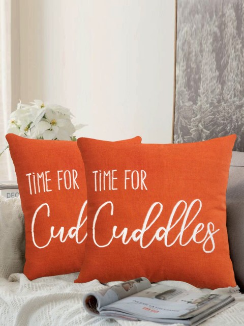 

LUXENMEAD Set Of 2 Rust Orange & White Embroidered Square Cushion Covers