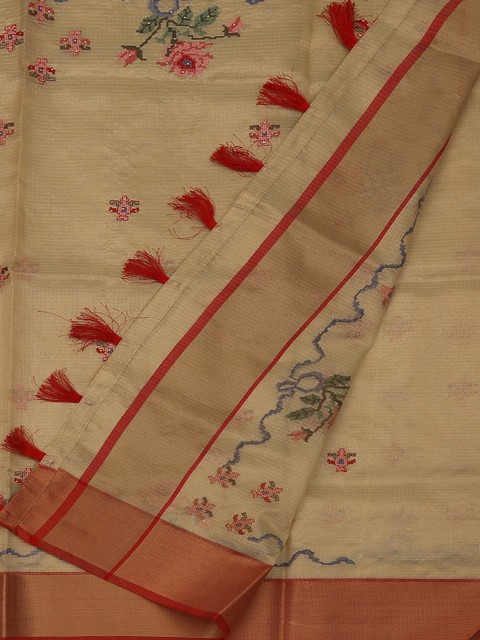 

Pothys Beige Embroidered Cotton Blend Saree