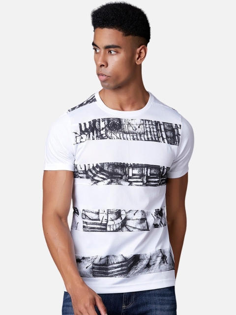 

MARCA Disati Men White & Grey Printed Round Neck T-shirt