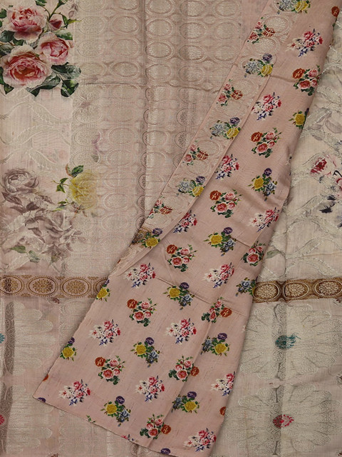 

Pothys Cream-Coloured Printed Jute Silk Saree