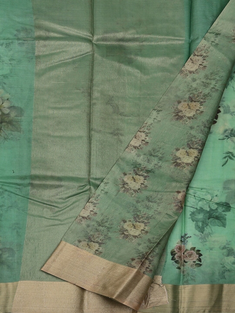 

Pothys Green Floral Print Jute Silk Saree
