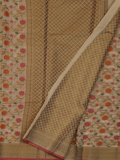 

Pothys Cream-Coloured & Pink Tissue Woven Design Saree