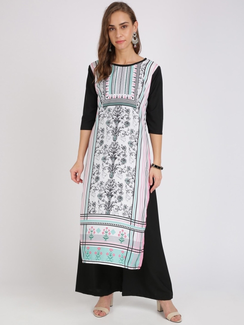 

Silk Bazar Women White & Black Printed Straight Kurta