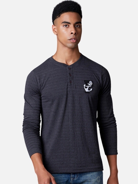 

MARCA Disati Men Grey Solid Henley Neck T-shirt