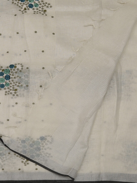 

Pothys Off-White Printed Linen Blend Saree