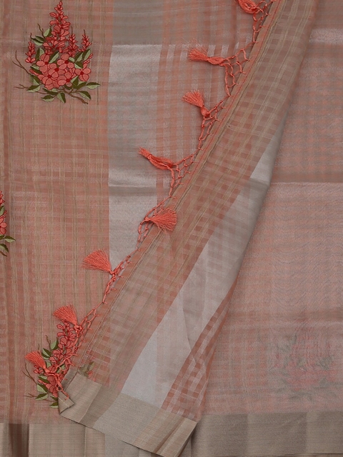 

Pothys Pink Checked Cotton Blend Saree