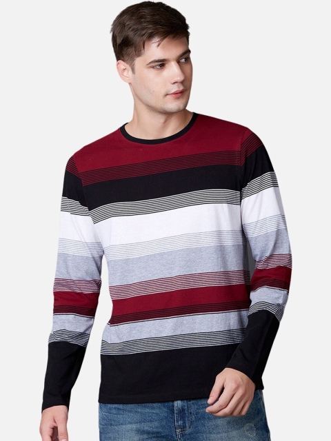 

MARCA Disati Men Maroon & White Striped Round Neck T-shirt