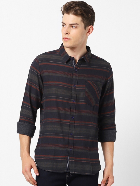 

MARCA Disati Men Olive Green & Brown Slim Fit Striped Casual Shirt