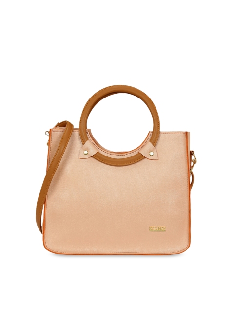 

KLEIO Peach-Coloured & Brown Solid Handheld Bag