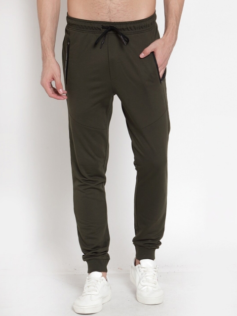 

CONFIDENCE Men Olive-Green Solid Slim-Fit Joggers